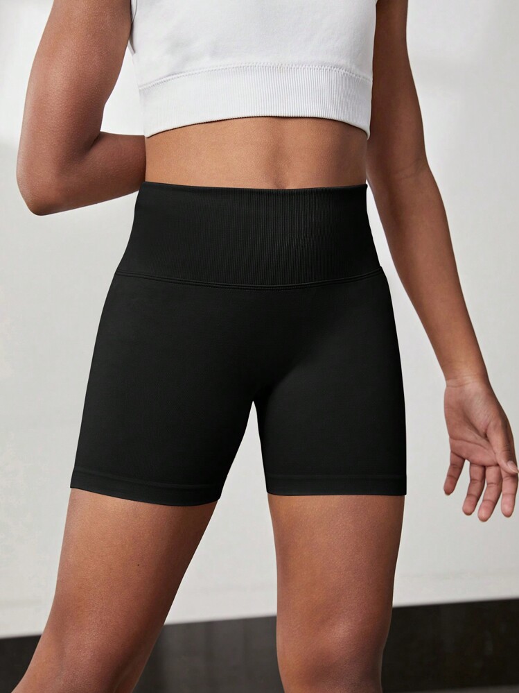 Sparklyn Tween Girls' Summer Wide Waistband Cycling Shorts, Seamless Black Sports Yoga All-Match Versatile Snug Fit High Stretch Shorts - Black - View 1