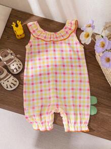 Baby Girls Plaid Print Romper - Orange - View 2