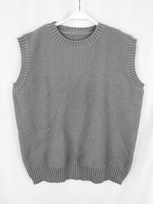 Ladies' Solid Color Simple Round Neck Sweater Vest For Daily Wear - Grey - View 4