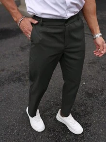 Manfinity Homme Men's Plain Simple Casual Pants For Daily Wear - Black - View 3
