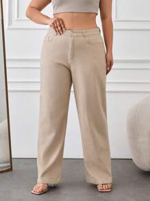 EURMUSE Plus High Waist Straight Fit Jeans - Beige - View 7