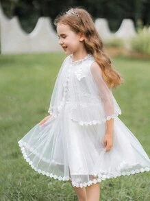 SHEIN Glamorique Kids Váy lưới trắng có khăn choàng hoa cho bé gái, 2 cái/bộ - trắng - Xem 3