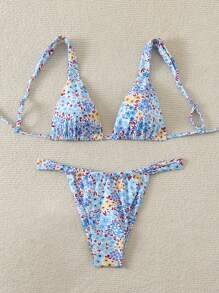 SHEIN Swim Women's Summer Beach Floral Sexy Bikini Set, Random Print - Multicolor - View 3