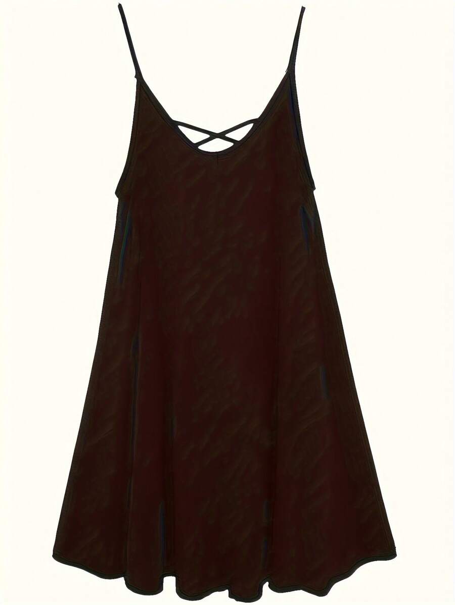 大码女式夏季纯色交叉叠加弹力吊带连衣裙