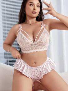 SHEIN 大尺碼女士純色簡約日常蕾絲性感內衣 - 粉色 - 查看 5
