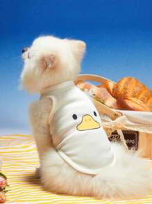 PETSIN Pet Cat Dog Vest, Comfortable And Breathable, Cute Duck Print, Cool Yellow Summer Sleeveless Shirt, 1pc