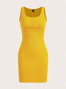 Muchica Vestido amarillo de punto entallado para mujer - Amarillo - Ver 2