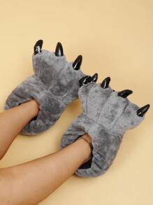 恐龙爪设计保暖室内拖鞋，时尚新颖，冬季 - 灰色 - 查看 3