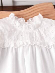 SHEIN Baby Girls' Simple, Comfortable, Elegant, And Versatile Long Sleeve Top With Ruffled Lace Design, Fall/Winter - White - View 4