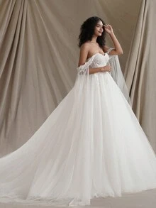 Váy cưới công chúa Váy cưới dài tay thanh lịch - Màu be - Xem 5