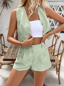 Chiquease Holiday Leisure Front Buckle Vest And Shorts Set - Multicolor - View 3