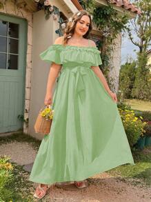 Flirla Vestido largo casual diario simple de unicolor para mujer de talla grande - verde menta - Ver 1