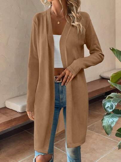 EMERY ROSE كارديجان أنيق وسطي الطول بألوان أحادية للربيع والخريف ، ملابس علوية طويلة الأكمام