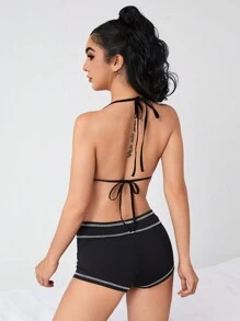 ROMWE J-Fashion Sweetheart Football Lace-Up Underwear Bra With Bowknot - Black - View 7