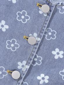 Girls' Lovely Flower Patterned Retro Jacket For Outerwear, Jeans Match - Light Wash - View 5