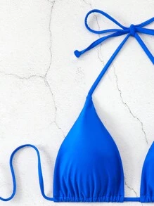 Swim Vcay 女性夏季海灘純色領口性感比基尼套裝，適用於度假