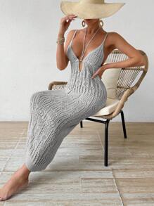 Breezaya Cut Out Tie Backless Sweater Dress Without Lingerie Set - Grey - View 1