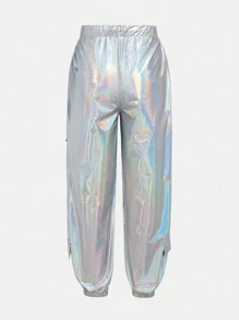 SHEIN Pantalones de carga reflectantes láser de moda callejera para adolescentes