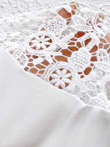 EMERY ROSE Camiseta de mujer de talla grande de unicolor con mangas de encaje y cuello en V