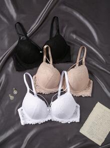 Conjunto de 3 sostenes de encaje para mujer con aro de refuerzo