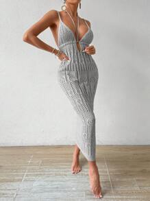 Breezaya Cut Out Tie Backless Sweater Dress Without Lingerie Set - Grey - View 4