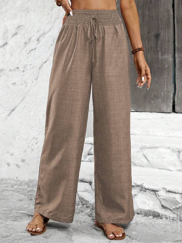 Calvaya Solid Color Twist Knot Casual Straight-Leg Pants