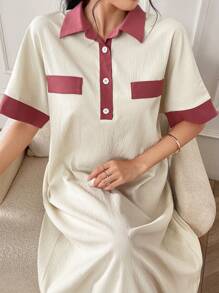 Seusyu 夏季彩邊polo領蝙蝠袖裙