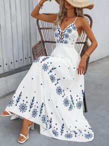 Breezaya Women's Summer Long Printed Cami Dress In Hawaiian Style Maxi Vacation Beach Outfit - Multicolor - View 4