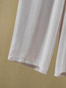 大码纯色短袖衬衫和长裤两件套，度假/休闲装 - 杏色 - 查看 3