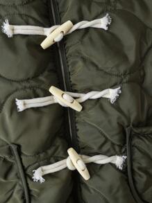 Tween Boy Loose Fit Diamond Patterned Horn Button Padded Coat - Army Green - View 5