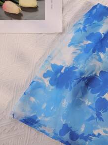 SHEIN Unity Ladies' Blue Floral Print Chiffon Midi Skirt, Perfect For Vacation - Multicolor - View 4