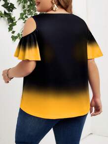 SHEIN Lady Áo thun trễ vai thanh lịch tinh tế Plus Size dành cho nữ đi chơi mùa hè - Màu vàng - Xem 2