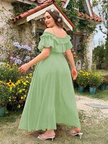 Flirla Vestido largo casual diario simple de unicolor para mujer de talla grande - verde menta - Ver 2