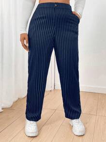 Flirla Plus Size Casual Striped Tapered Suit Pants