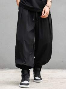 Manfinity EMRG Pantaloni jogger da uomo con coulisse e tasche, pantaloni lunghi tinta unita oversize neri, adatti come regalo per marito o fidanzato, per il ritorno a scuola