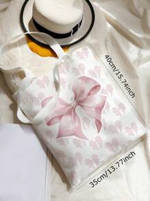 ROMWE Kawaii Lovely Pink Bowknot Print Double-Sided Shoulder Canvas Bag Valentines, Cute Bow Bag For Women - Multicolor - View 4