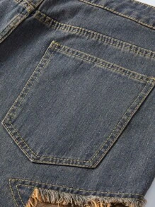 ROMWE MEN Street Life Quần short denim thô viền màu cho nam, đi học - Đồng - Xem 7