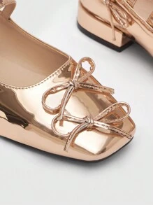 女鞋時尚蝴蝶結平底鞋，適合春夏穿著 - 玫瑰金 - 查看 4