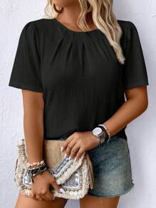 EMERY ROSE Women's Solid Color Simple Casual Plus Size Shirt For Daily Wear - Black - View 3