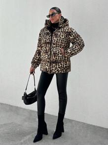 EURMUSE Stylish Leopard Printed, Premium Quality Keep Warm Feature Puffer Winter Coat