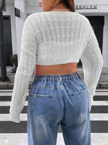 Flirla 大尺碼女士簡約日常扭結針織毛衣套頭