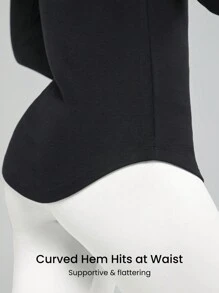 GLOWMODE Ribbed Modal Simple Life Long-Sleeve Hip Length Top With Thumbhole - Black - View 4