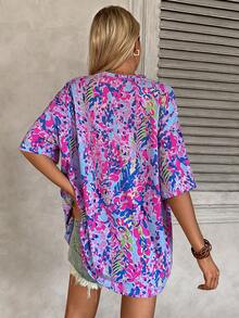 SHEIN LUNE Fashionable Camouflage Print Oversized Round Neck Drop Shoulder Women's Basic T-Shirt - Multicolor - View 2