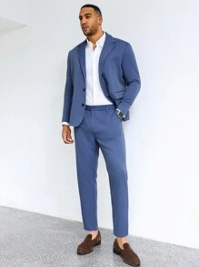 Calvornis Nam Kích thước lớn Thon gọn Cổ áo có khía Bộ đồ Bộ - Xanh đậm - Xem 7