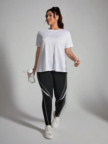 Gameset SHEIN Sport Plus Size Women's Simple Daily Short Sleeve Top And Long Pants Sports Suit Workout Women Sets - Multicolor - View 4