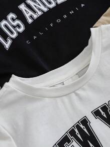 SHEIN Conjunto de 3 piezas para bebé niño con sudadera de punto suave con cuello redondo y mangas cortas con diseño impreso de letras