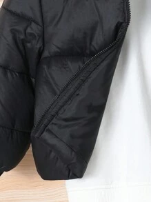 SHEIN Áo khoác độn có mũ trùm đầu màu trơn dày lót nhiệt cho bé trai có miếng vá thêu, mùa thu và mùa đông - Nhiều màu - Xem 7