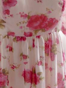 Soleia Vacation Romantic Pink Floral Puff Sleeve Plus Size Dress
