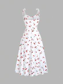 Sweetra 女士水果印花细肩带结夏季无袖连衣裙长款女装 - 彩色 - 查看 2