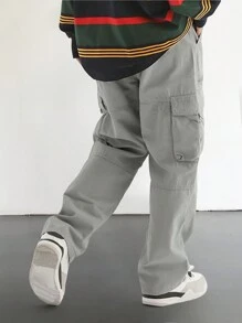 Manfinity EMRG Loose Fit Men's Cargo Pants With Flap And Side Pockets, For Fall - Light Grey - View 2